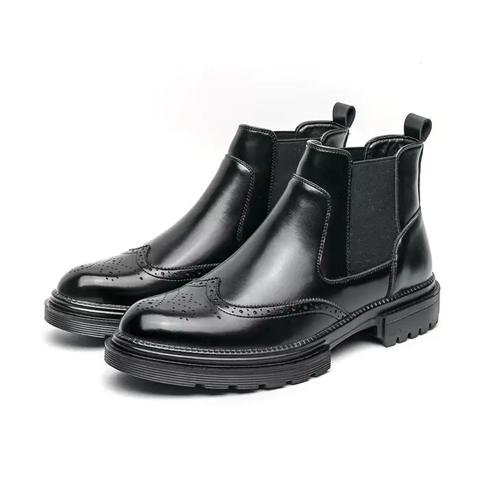 Bottes d'équitation pour hommes style britannique rétro richelieu sculpté chaussures en cuir haut de