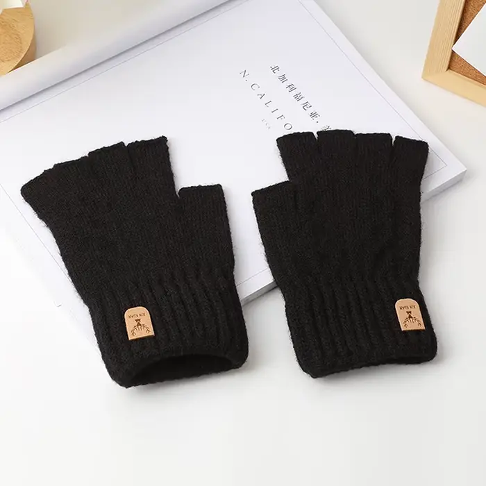 Gants thermiques épais tricotés pour hommes et femmes, 1 paire, demi-doigt, pour la conduite en plei
