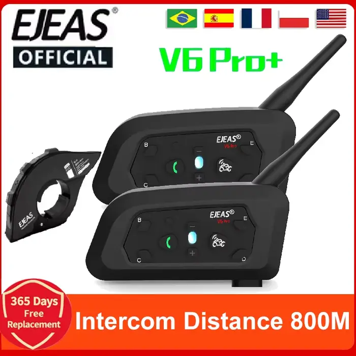 EJEAS V6 PRO +/PLUS casque de moto Bluetooth talkie-walkie 6 cavalier Distance 800 mètres étanche IP