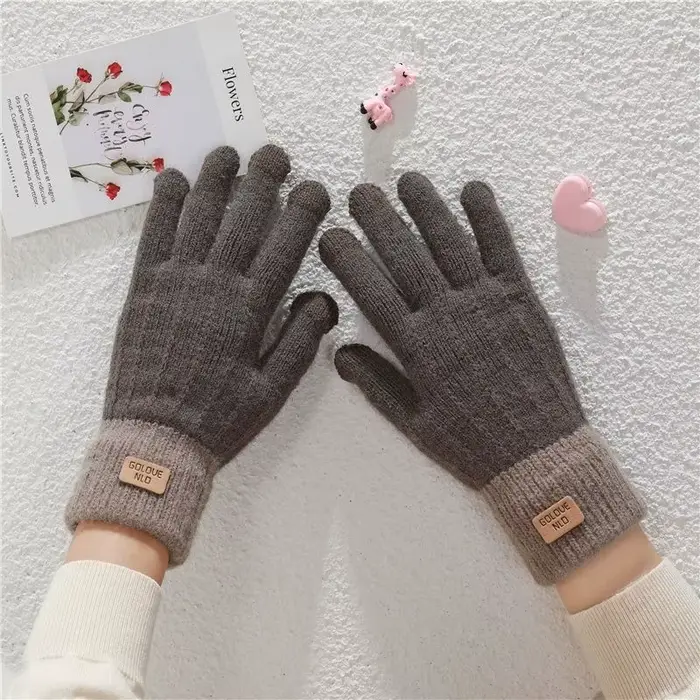 Gants pour femmes en hiver chaud Imitation cachemire écran tactile étudiant mignon avec velours épais tricoté cinq