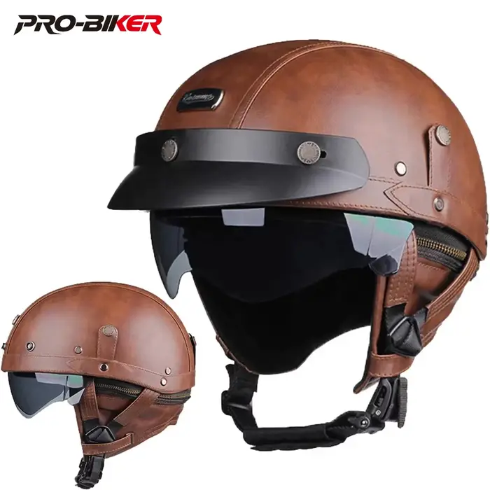 Casque de moto rétro PU quatre casques de mode équitation demi-casque de Scooter