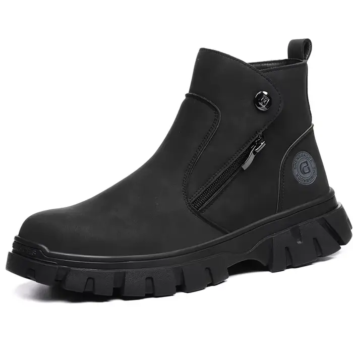 Bottes de travail à bout en acier, chaussures de travail antidérapantes à fermeture éclair latérale,