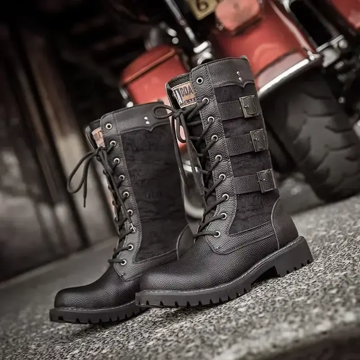Bottes de moto mi-carf en cuir pour hommes