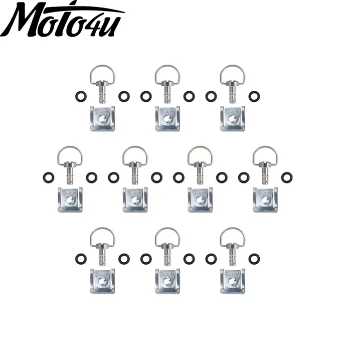 Attaches de carénage pour moto, dégagement rapide, rivets D-RING et 1/4 tours, 10 jeux de boulons de