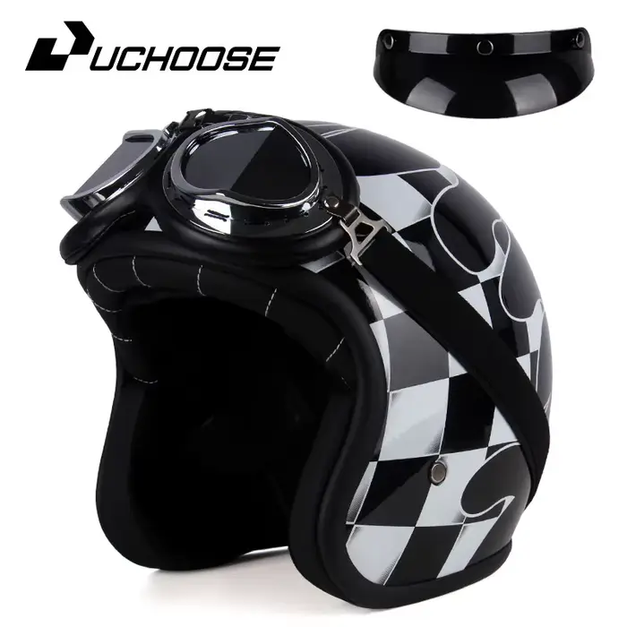 USalle de bain OSE-Casque de moto rétro en cuir PU, Open Face 3/4, Chopper, d'expériences de vélo, C
