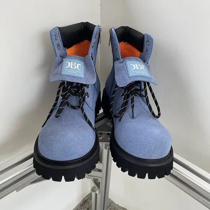 Bottes de moto courtes en cuir pour hommes, grosses bottes jaunes, fermeture à glissière latérale, v