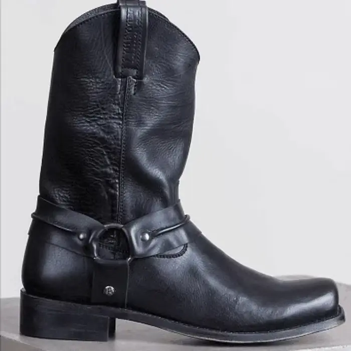 Bottes de Cowboy rétro pour femmes et hommes, mi-mollet, bottes d'extérieur Vintage en PU, chaussure