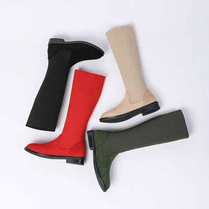 Bottes pour femmes 2025, nouvelles bottes plates confortables et décontractées à rayures