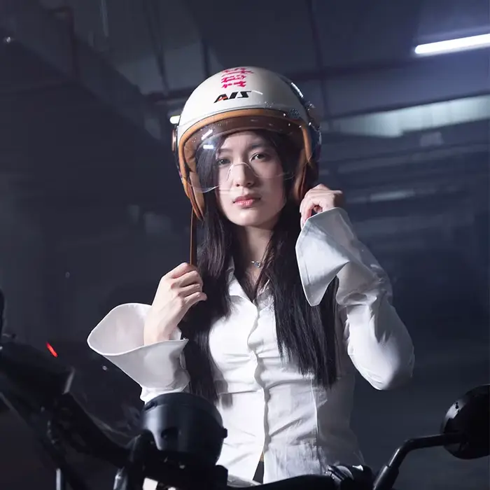 Casque de Moto Vintage, Ouvert au Visage, Rétro 3/4, Demi-Casque