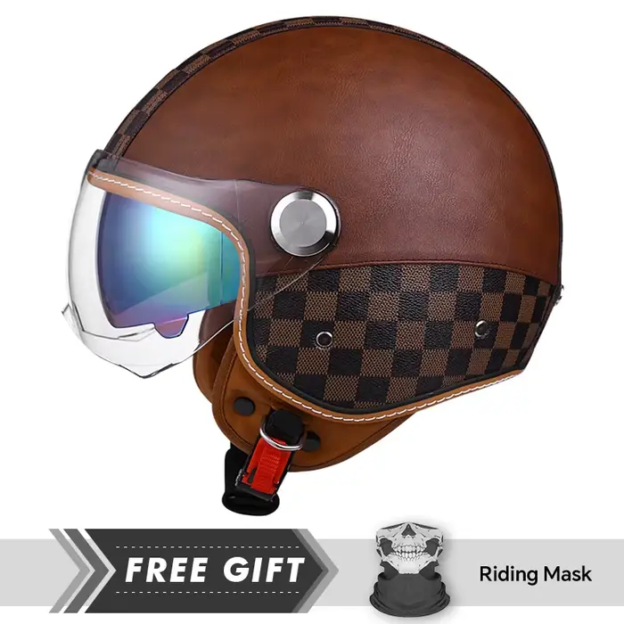 2025 plus récent 3/4 casques ouverts DOT Double visière casques de Moto en cuir hommes femmes Jet Mo