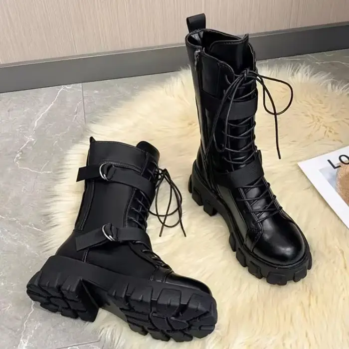 Femmes mi-mollet bottes Pring moto