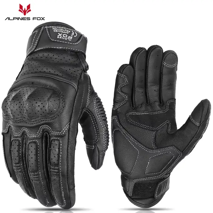 Gants de moto en cuir marron vintage pour hommes, certification CE, équitation Hurbike, écran tactil