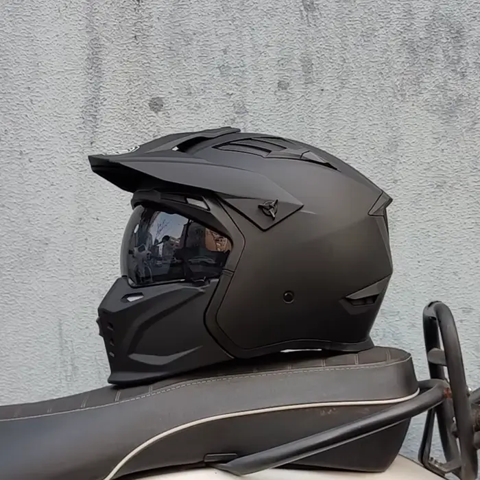 ORZ Casque de Moto Vintage Casque Moto noir guerrier combinaison Casque demi-Casque complet Cruising