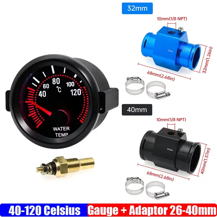 Jauge de température d'eau 2" 52 mm 40-120 ℃   Compteur de température de l'eau + capteur de tuyau d
