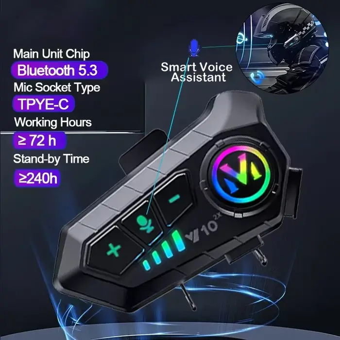 Intercom Bluetooth pour casque de moto V10 2X, intercom sans fil 300M, intercomunicador 2000Mah, tal