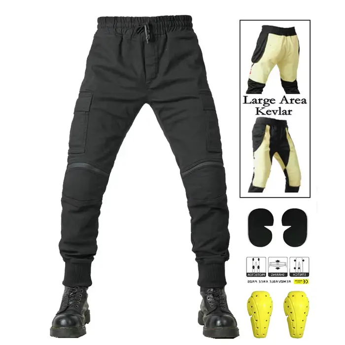 Pantalon de moto pour homme en Kevlar, souple et décontracté, avec protections genoux et hanches, po