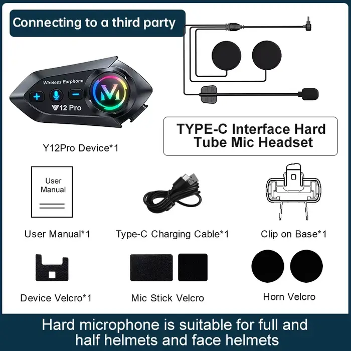 Y12 Pro casque de Moto Interphone V5.4 Kit d'appel mains libres 500M pour 2 cavalier Intercomunicado