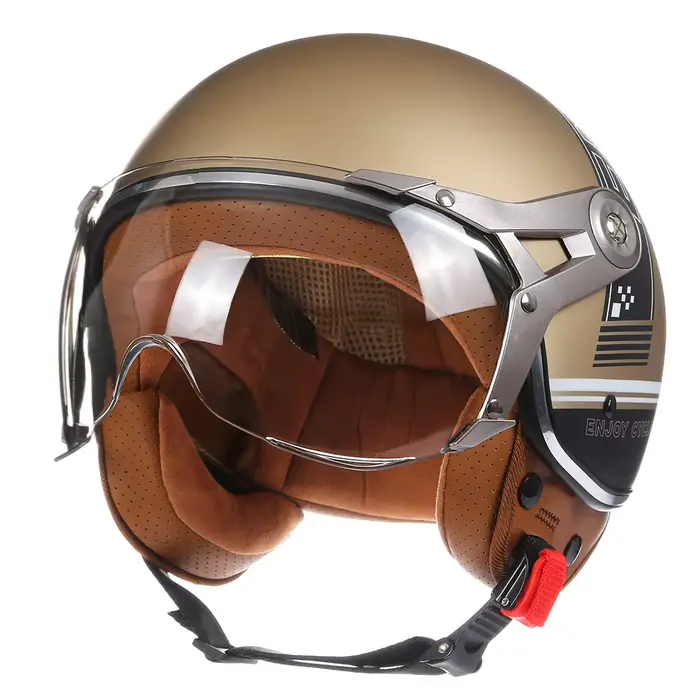 NOUVEAU 2024 Casque Moto Vintage Jet Unisexe Certifié DOT 3/4 Casque Rétro Demi-ouvert Moto Scooter 