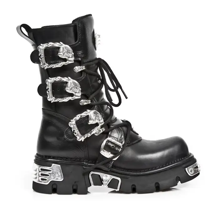 Bottes de moto en cuir véritable pour hommes, bottes gothiques Punk avec crâne, mi-mollet, bottes de