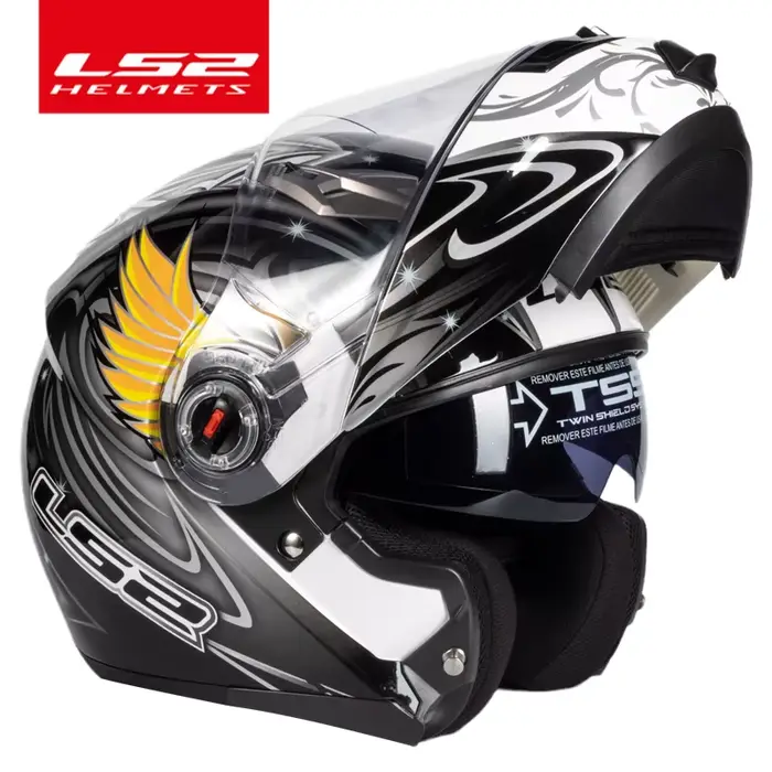 Casque de moto rabattable d'origine LS2 FF370 double bouclier avec lentille solaire LS2 visière