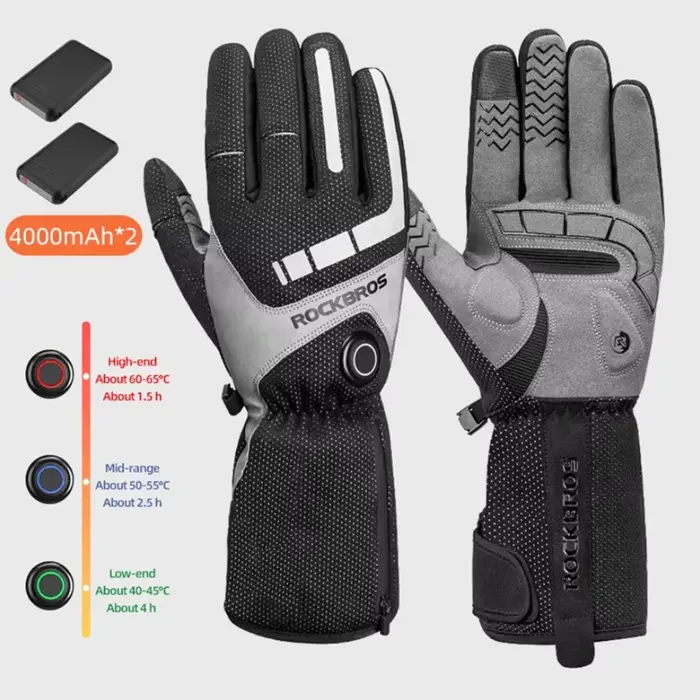 ROCKBROS gants de ski chauffants hommes femmes hiver moto écran tactile étanche Rechargeable 4000mAh