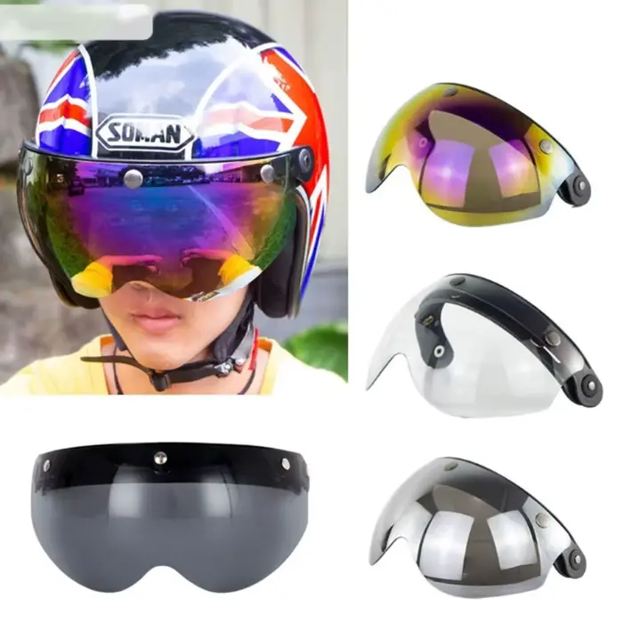 Bouclier de lentille de visière coupe-vent à 3 boutons-pression pour casques de moto rabattable face ouverte H9EE
