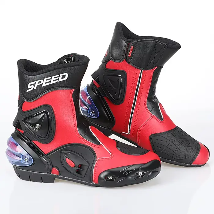 Bottes de moto pour hommes en cuir microfibre, bottes de course, bottes hautes pour motocross, botte