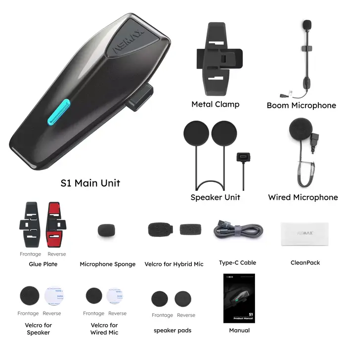ASMAX S1 casque de moto Bluetooth talkie-walkie Oreillette Bluetooth l's avec Commande Vocale pour M