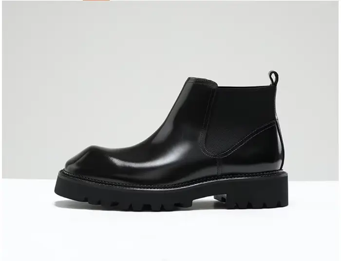 Bottes en cuir pour hommes, montantes à enfiler, en cuir véritable, pour le travail, style britanniq