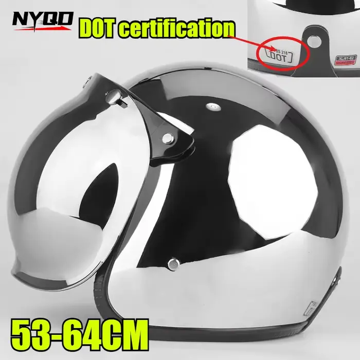 Casque de moto vintage en chrome argenté Jet Capacetes De Motociclista pour Cafe Racer Miroir homologué CE DOT casco
