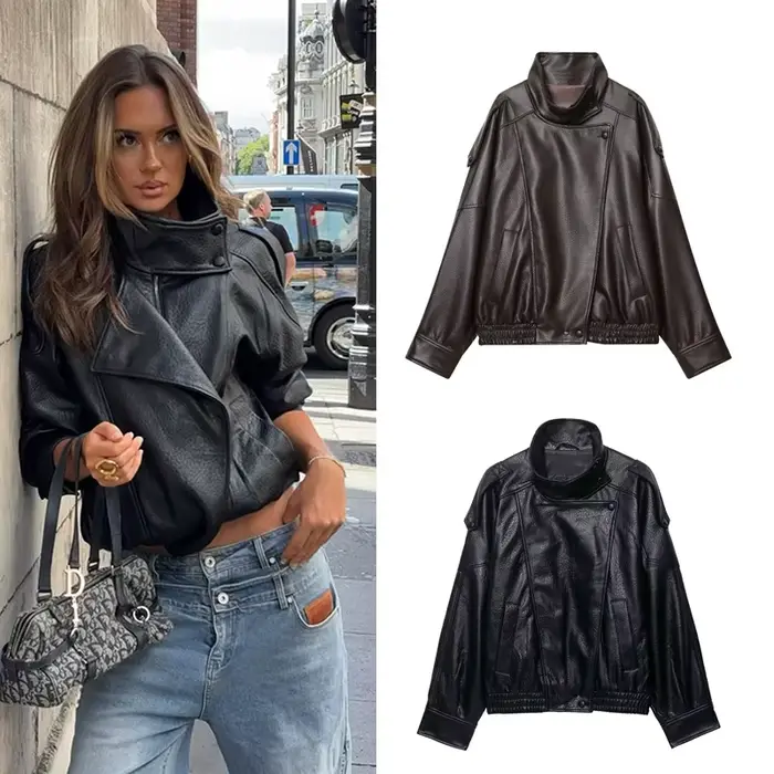Nouvelle veste en similicuir PU pour femme