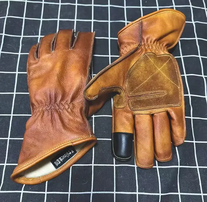 Gants de course de moto en cuir vintage faits à la main, Motocross, VTT, Motocyclette, Écran tactile