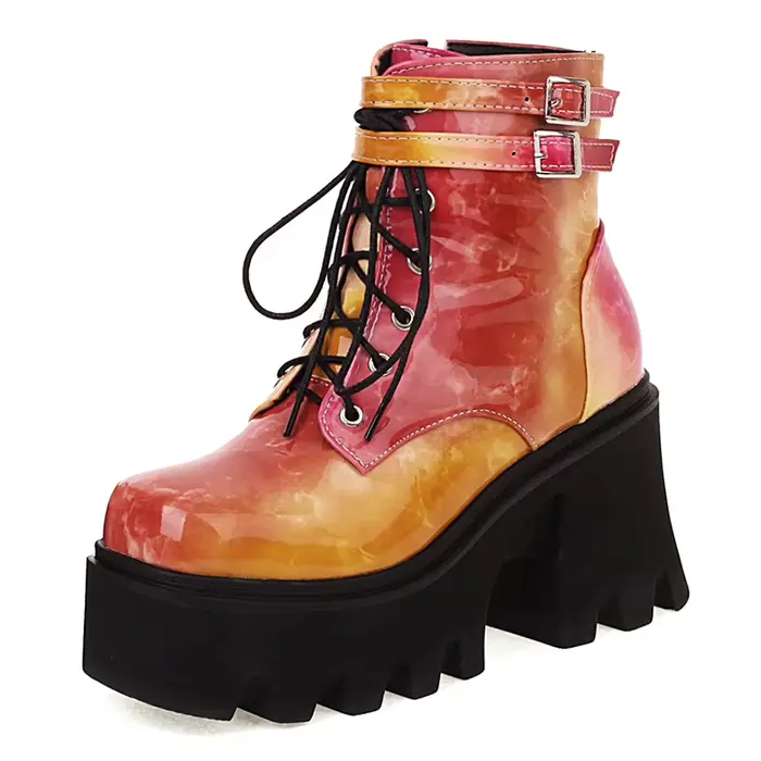 Gdgydh-Bottes de moto colorées pour femmes, bottes de rinçage pour dames, plateforme, talons épais, 