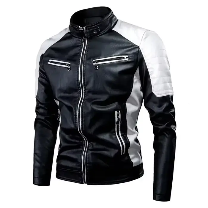 Veste en cuir Patchwork pour Moto, décontractée, mode homme, col montant, coupe-vent, manteaux de mo