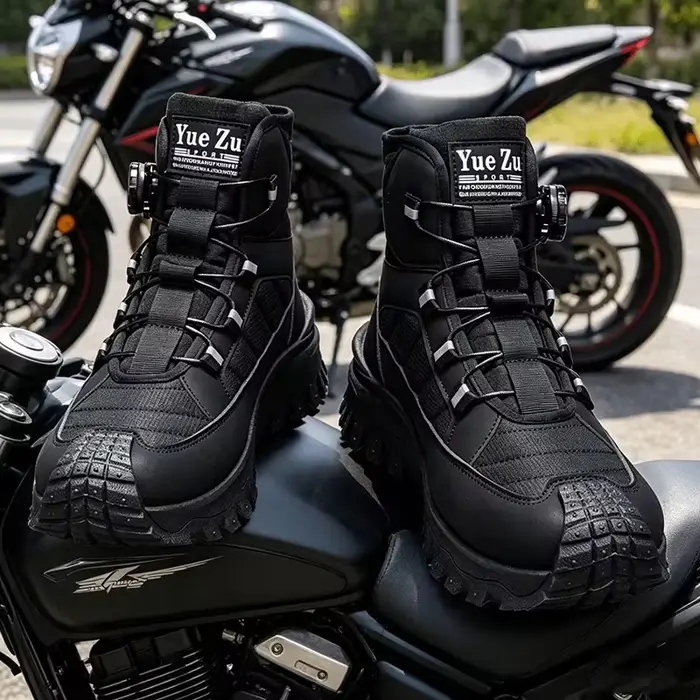 Bottes de moto hautes fonctionnelles à bouton réglable, embout anti-collision noir, chaussures de mo
