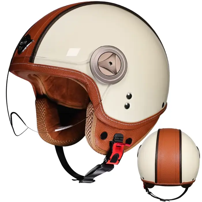 Casque de moto semi-couvert de haute qualité 2025 avec emballage en cuir à la mode et cascos para motos doublure en daim capacetes