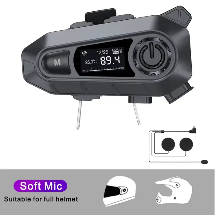 Casque de moto avec interphone Bluetooth, avec radio FM, appel mains libres sans fil, étanche, pour 