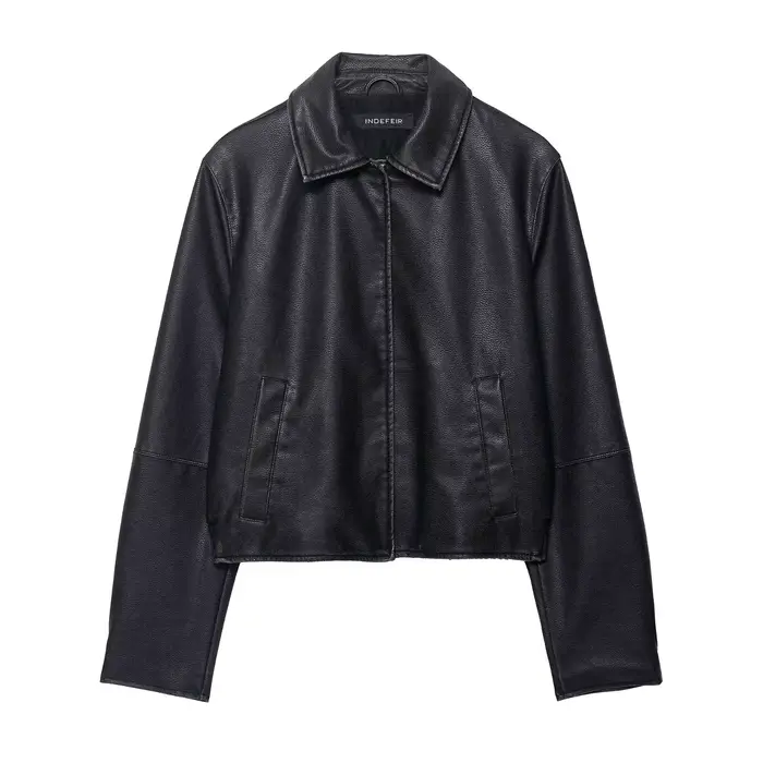 Vestes en cuir femmes noir Faux manteau vêtements d'extérieur solide à manches longues hauts 2025 ha