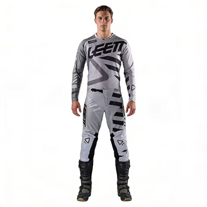 Ensemble d'équipement de motocross gris, personnalisable avec nom et numéro, combinaison de course t