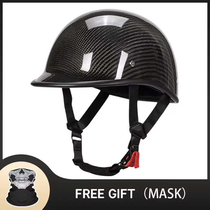 Casque de moto en Fiber de carbone noir, Style japonais et coréen, demi-visage, Cruiser, casquette d