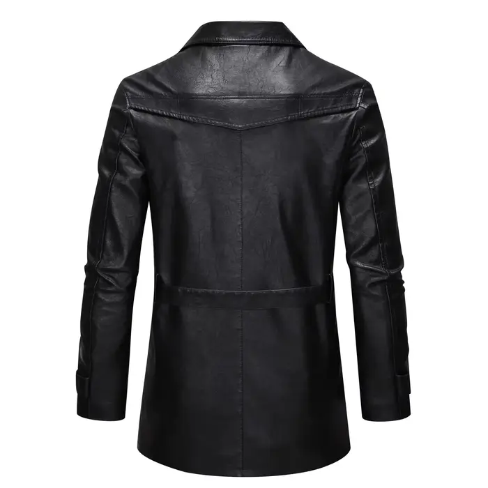 Cool à la mode mi à longue longueur veste en cuir hommes coupe ajustée Double boutonnage