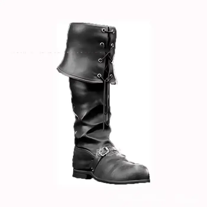 Bottes hautes en similicuir pour homme, style pirate, avec revers pliable et détails à lacets, pour 