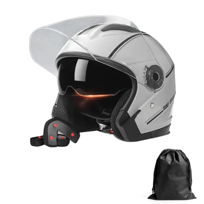 3/4 casques de moto à visage ouvert double visières demi-casque de moto pour hommes et femmes pour c