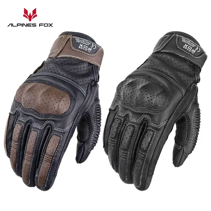 Gants de moto Vintage en cuir véritable