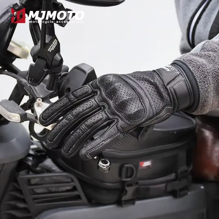Gants de course de moto en cuir vintage pour écran tactile