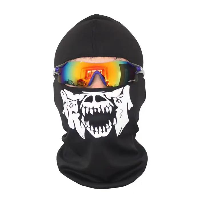 Cagoule de vélo masque complet imprimé crâne moto masque complet coupe-vent ski tête cou plus chaud 