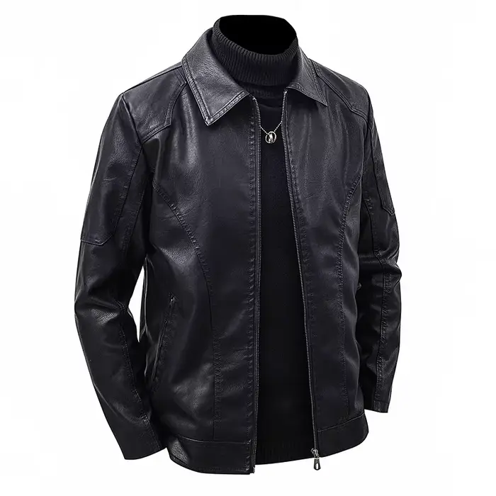 Blouson en cuir à revers pour homme, coupe oversize et ajustée, style motard, streetwear, en cuir PU