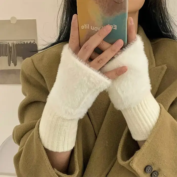 1 pièce-gants demi-doigt chauds et résistants au froid pour femmes en automne et en hiver, polyvalen