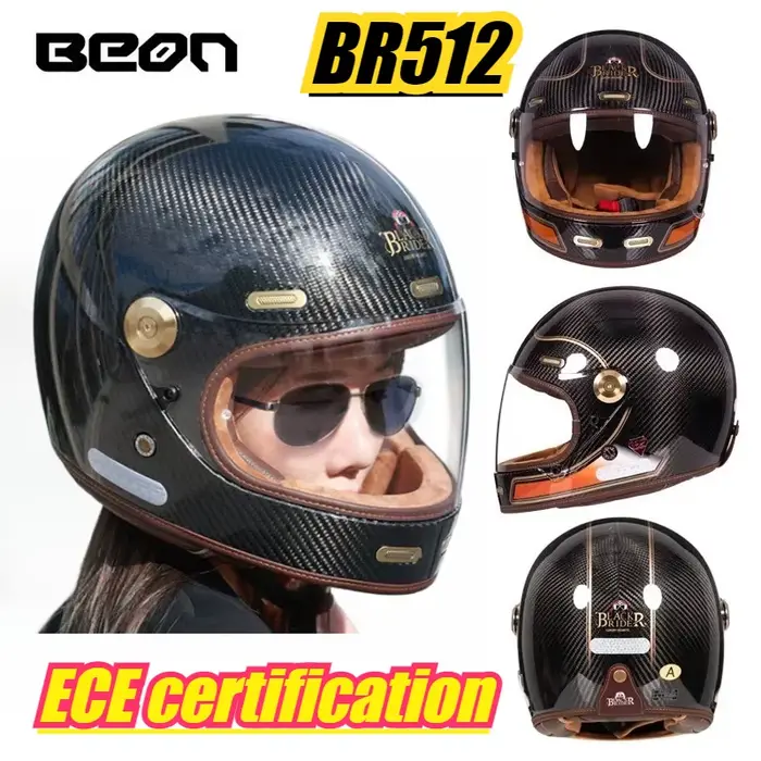 BEON B512 BR512 casque intégral en Fiber De carbone Motocross Vintage Moto Scooter Autocycle rétro casques ECE Cascos