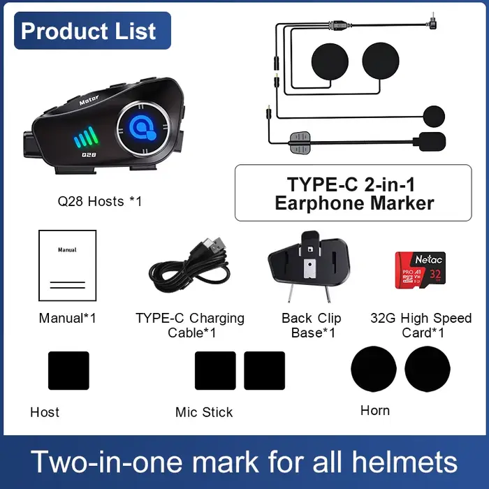 Casque de moto avec caméra DVR/caméra embarquée 1080P, stéréo Bluetooth, appels mains libres, étanch